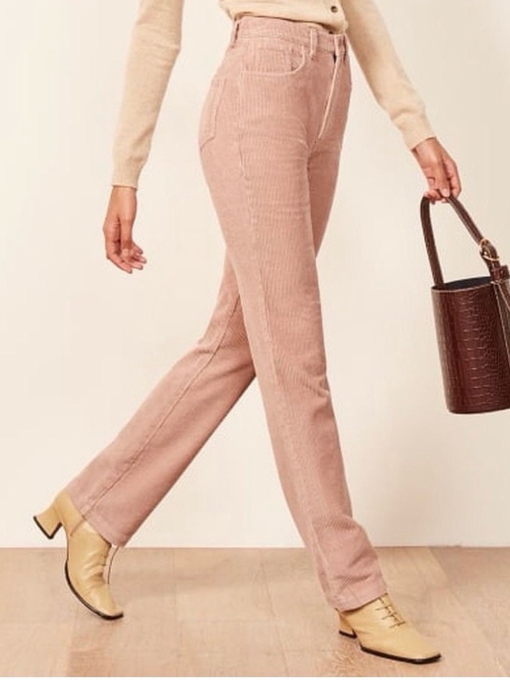 Reformation Jeans Ryder Corduroy Pants in Serenade Pink.